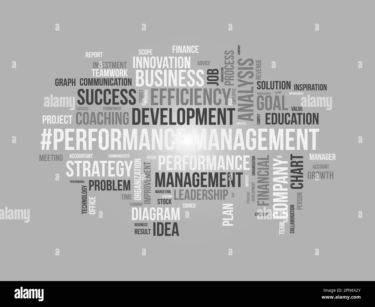 Word Cloud-Hintergrundkonzept für das Leistungsmanagement. Mitarbeiterengagement Fortschrittsstrategie für Business Coaching Effizienz. vektordarstellung. Stock Vektor