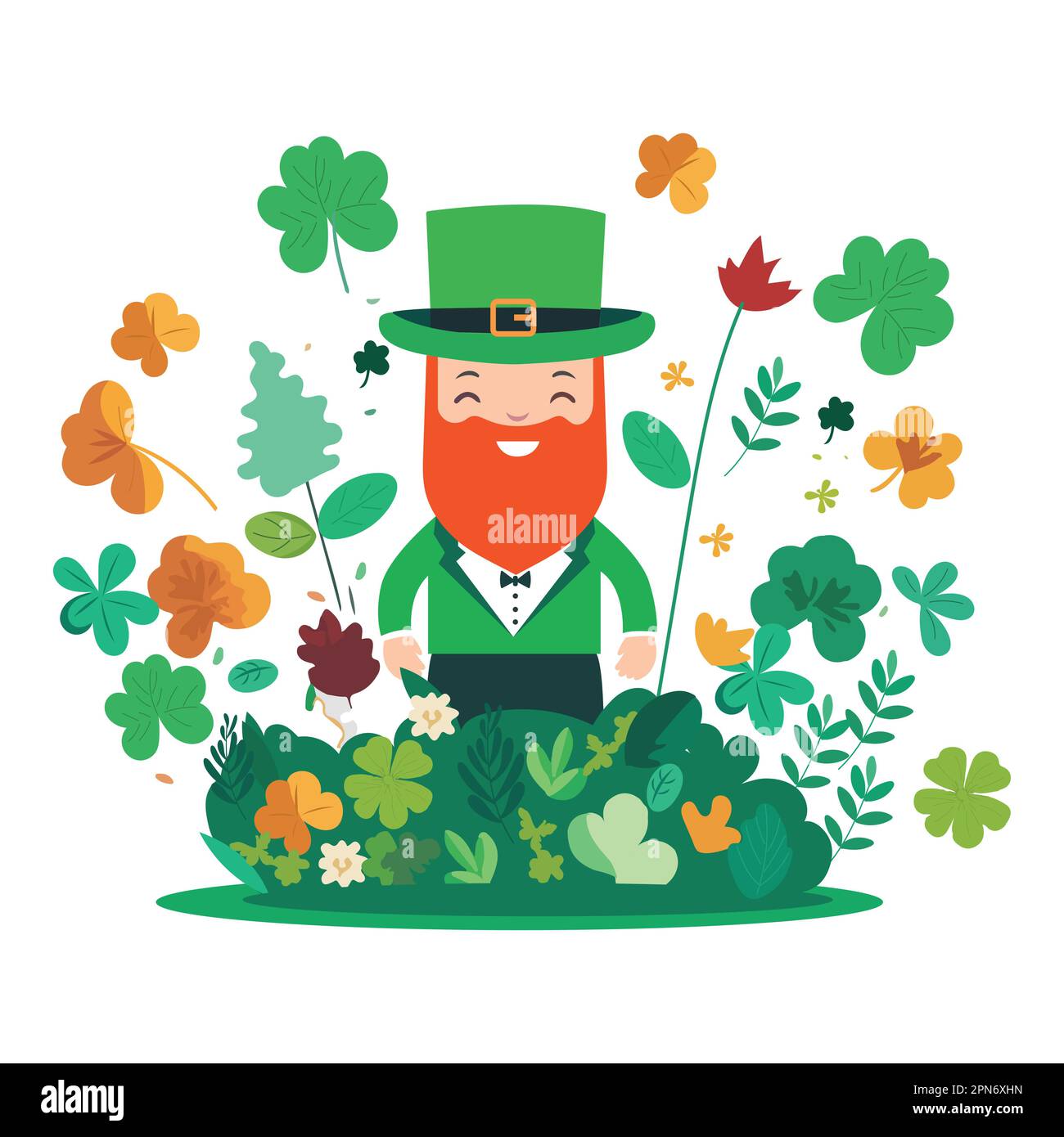 Leprechaun Man Steht Auf Dem Hintergrund Der Natur. St. Patrick's Day Konzept. Stock Vektor