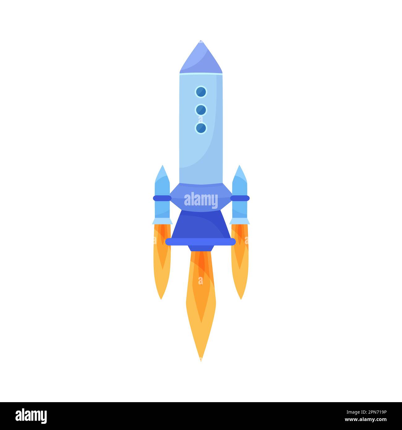 Blaue oder lila Rakete mit orangefarbener Düse-Dampfkarikatur Stock Vektor