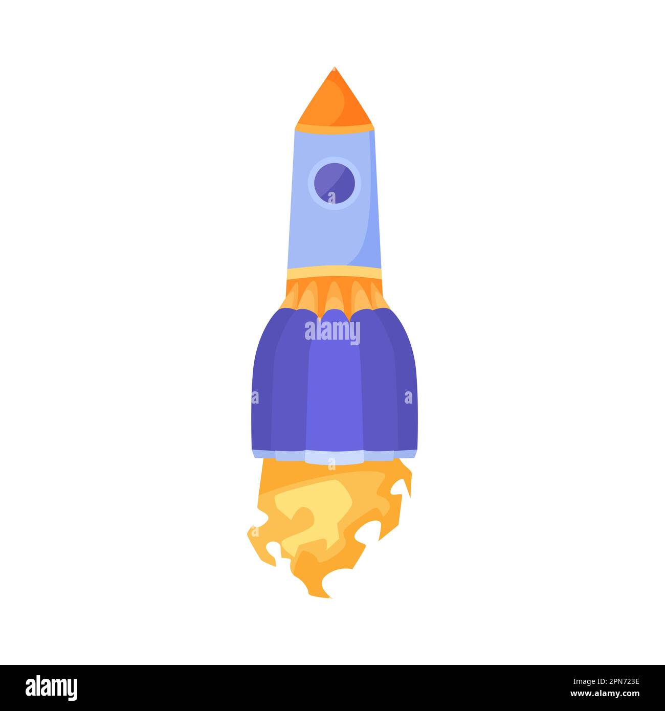 Lila und orangefarbene Raketenfeuer-Comicfigur Stock Vektor