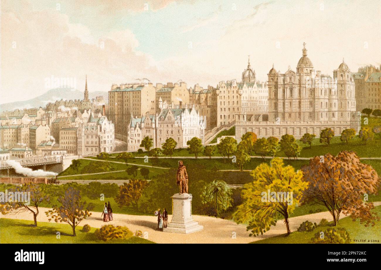 Altstadt von Ediburgh von Princess Street Gardens, Stadt Edinburgh, Schottland, Großbritannien, historische Illustration 1889 Stockfoto