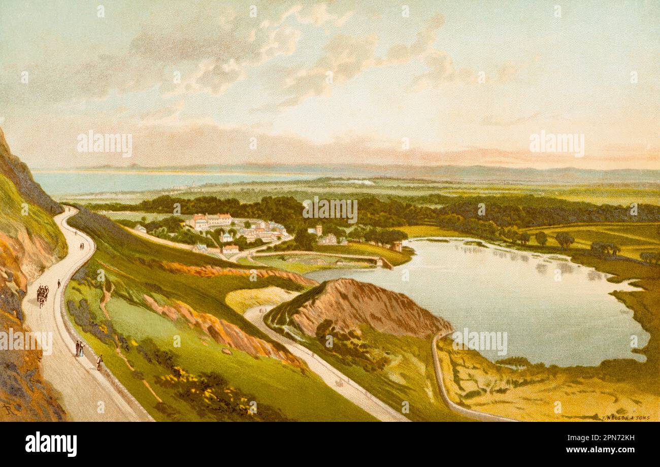 Duddingstone Loch vom Queen's Drive aus gesehen, Stadt Edinburgh, Schottland, Großbritannien, historische Illustration 1889 Stockfoto