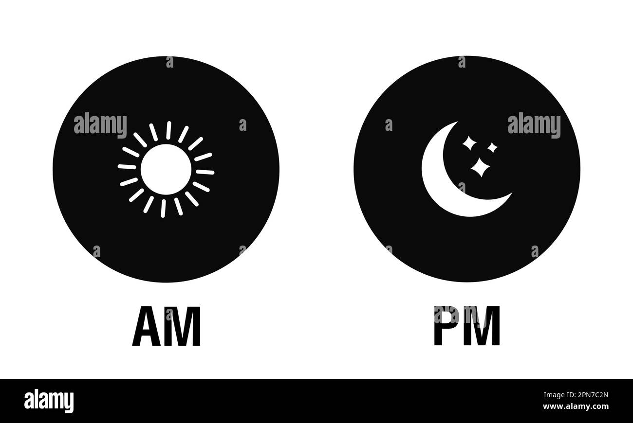 SYMBOL FÜR AM und PM. Sonne und Mond. Vektordarstellung Stock Vektor