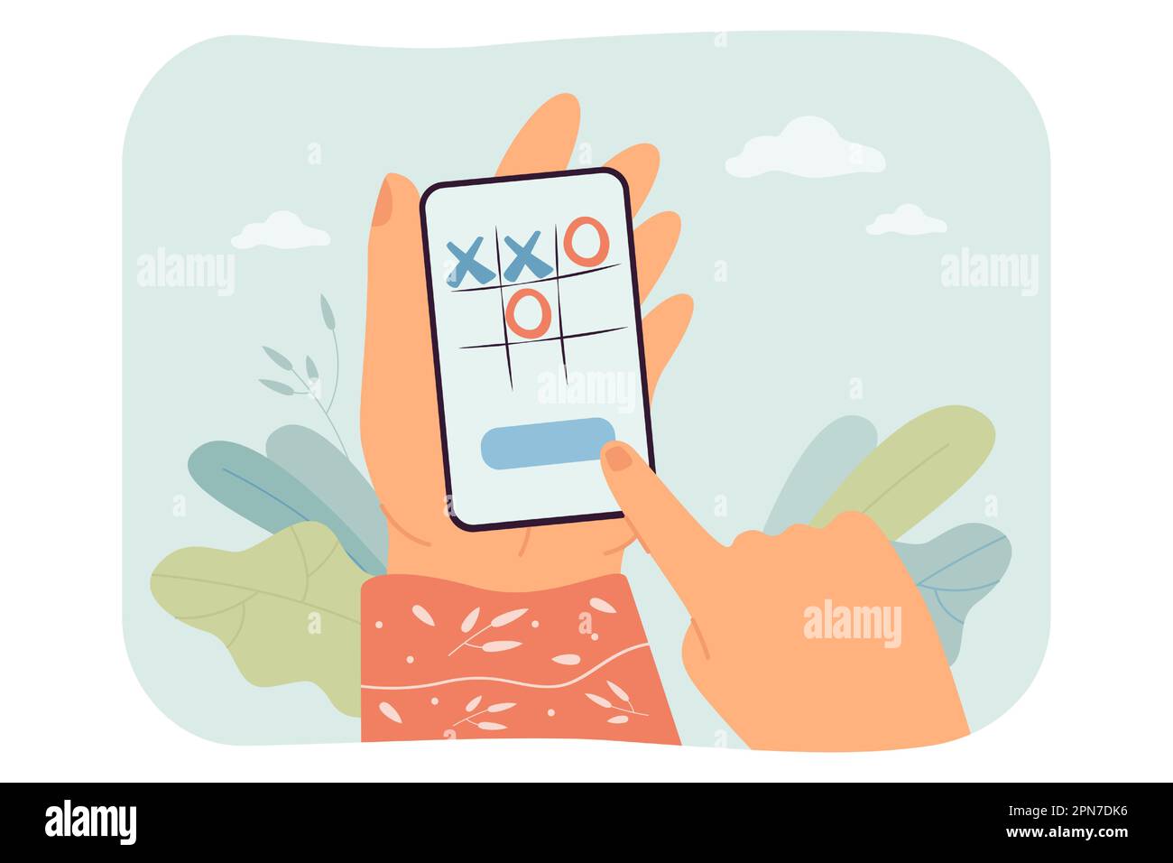 Frau, die Tic tac Toe in der mobilen App spielt Stock Vektor