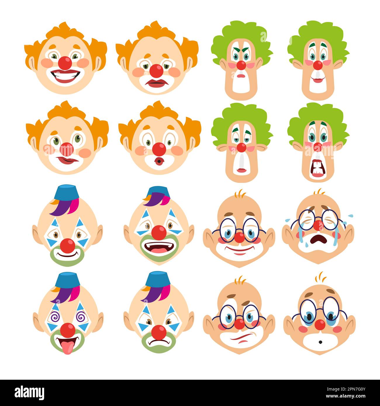 Gesichter von Clown-Cartoon-Figuren Vektorbilder-Set Stock Vektor