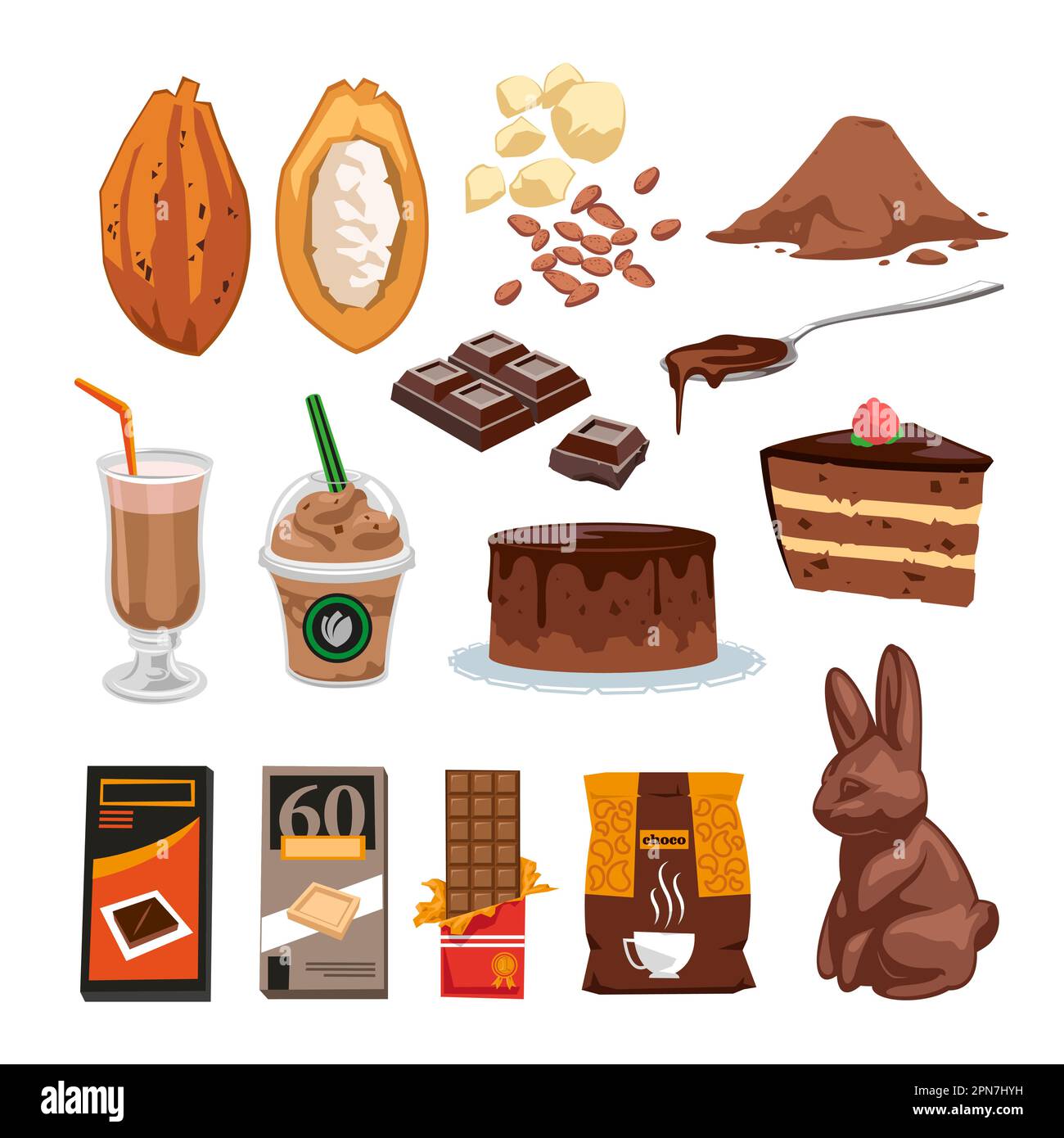 Verschiedene Schokoladendesserts Cartoon-Zeichensatz Stock Vektor