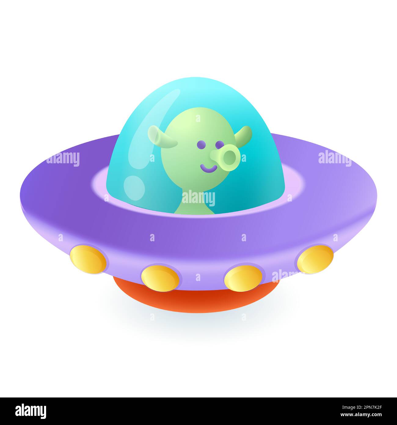 Lustige grüne Alien-Figur in fliegender Untertasse 3D Icon Stock Vektor