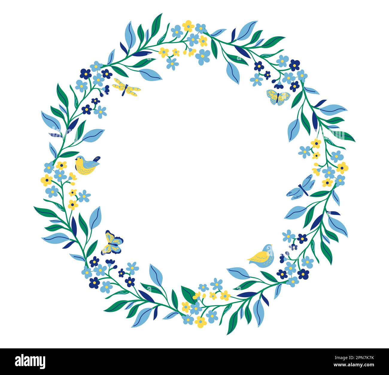 Runder Rahmen mit Blumen und Schmetterlingen Stock Vektor