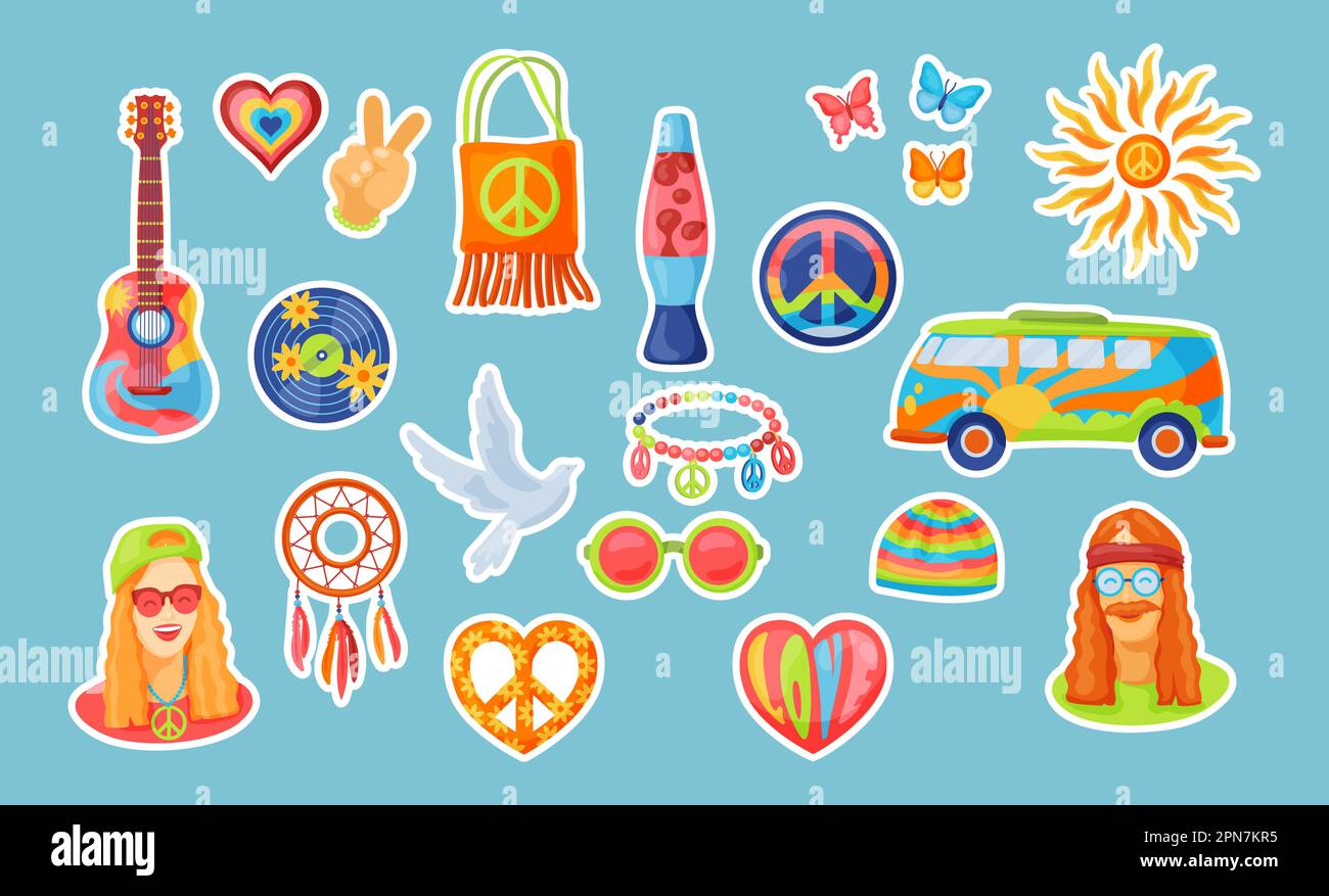 Retro-Hippie-Abzeichen Vektorbilder Set Stock Vektor