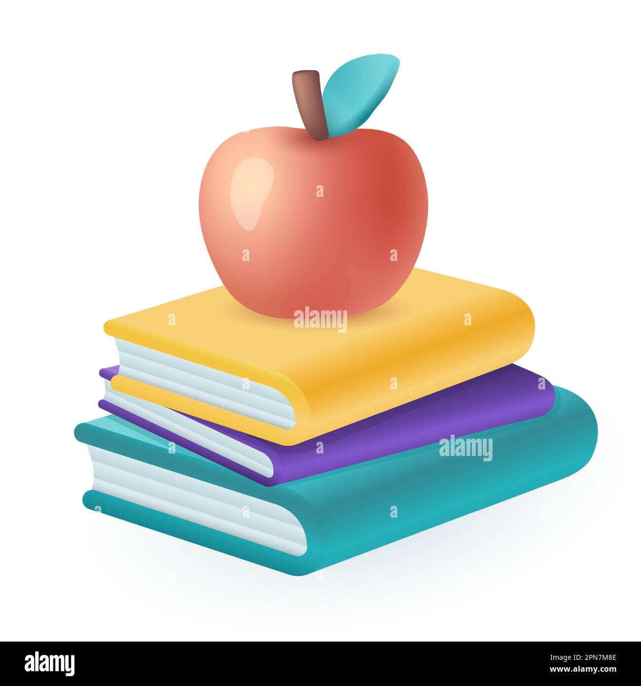 Roter Apfel auf Papierbüchern aus Bibliothek 3D Icon Stock Vektor