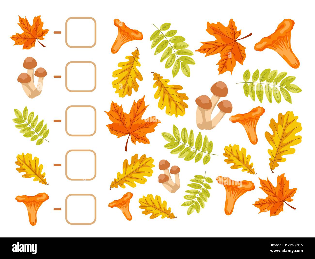 Arbeitsblatt mit Blättern für Kinder Vektorbildsatz Stock Vektor