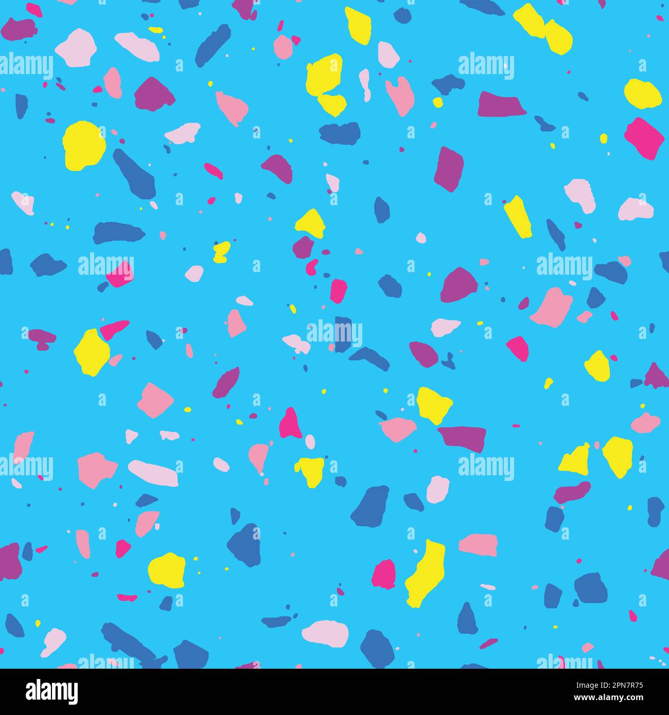 Nahtlose Vektor-farbige Terrazzo hellblau gelblich rosa Textil-Tapetenverpackung. Vektordarstellung Stock Vektor