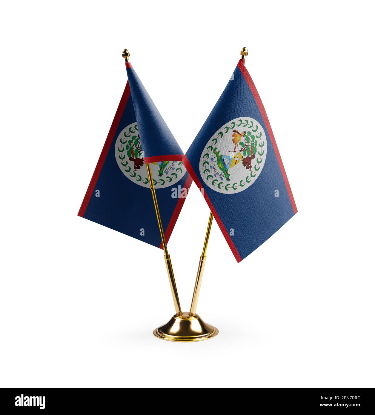 Kleine Staatsflaggen von Belize auf weißem Hintergrund. Stockfoto