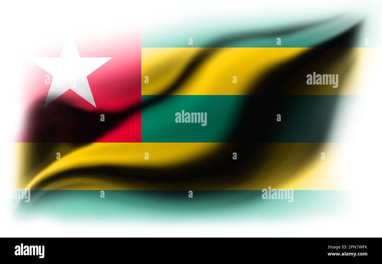 Weißer Hintergrund mit gerissener togoischer Flagge. 3D Abbildung Stockfoto