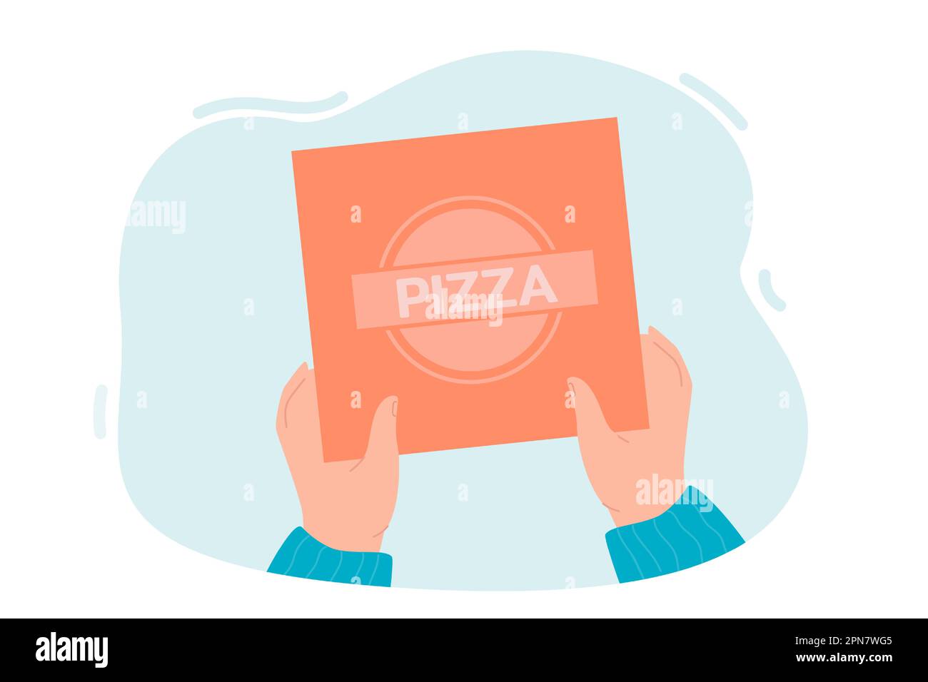 Hände in geschlossener Pizzaschachtel Stock Vektor