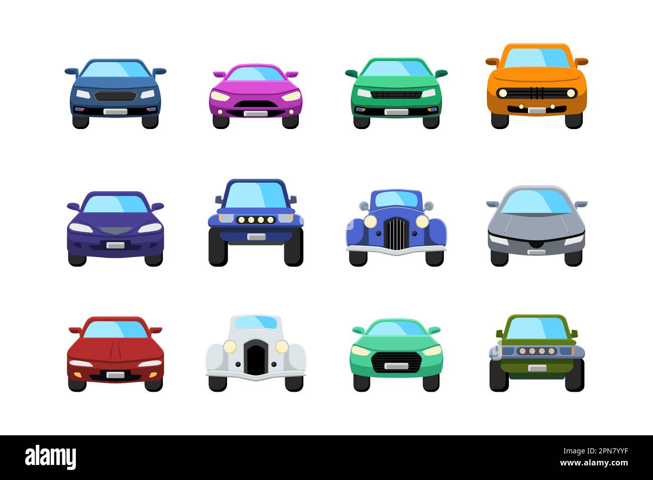 Vorderansicht von modernen und Oldtimer-Vektorbildern Stock Vektor