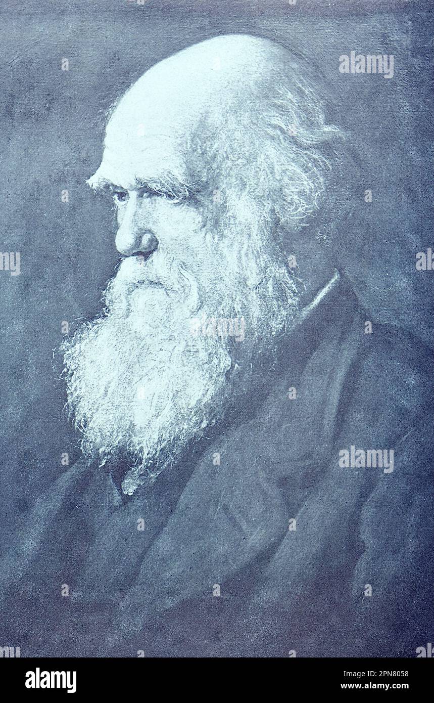 Charles R. Darwin Centenary (geboren am 12. Februar 1809). Am bekanntesten für den Ursprung der Arten, der erstmals 1859 veröffentlicht wurde. Von einem gebundenen Jahr: Das wunderbare Jahr 1909. Eine illustrierte Aufzeichnung bemerkenswerter Leistungen und Ereignisse der Daily News, London und Manchester, veröffentlicht von Headley Brothers, 1909. Stockfoto