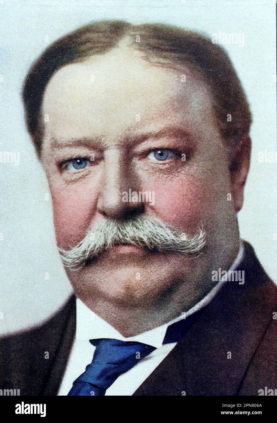 William Howard Taft, der am 4. März 1909 Präsident der Vereinigten Staaten wurde, Nachfolger von Präsident Roosevelt. Ein republikanischer Politiker, der bis 1913 als Präsident diente. Seine Anstellung kam zwischen Theodore Roosevelt und Woodrow Wilson. Von einem gebundenen Jahr: Das wunderbare Jahr 1909. Eine illustrierte Aufzeichnung bemerkenswerter Leistungen und Ereignisse der Daily News, London und Manchester, veröffentlicht von Headley Brothers, 1909. Stockfoto