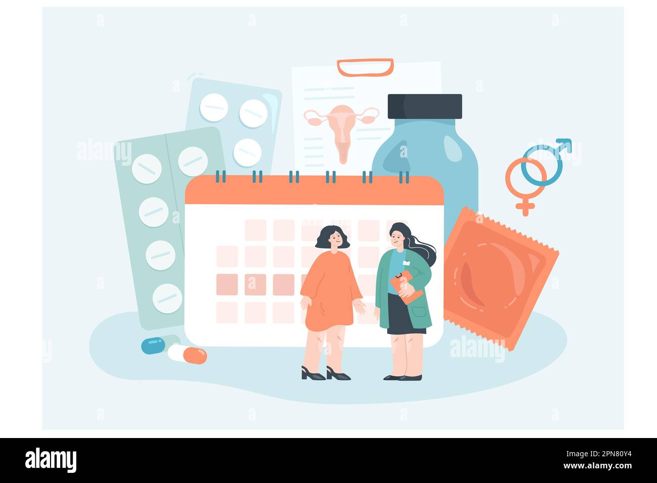 Frauenärztin, die die Frau über Methoden der Kontrazeption berät Stock Vektor