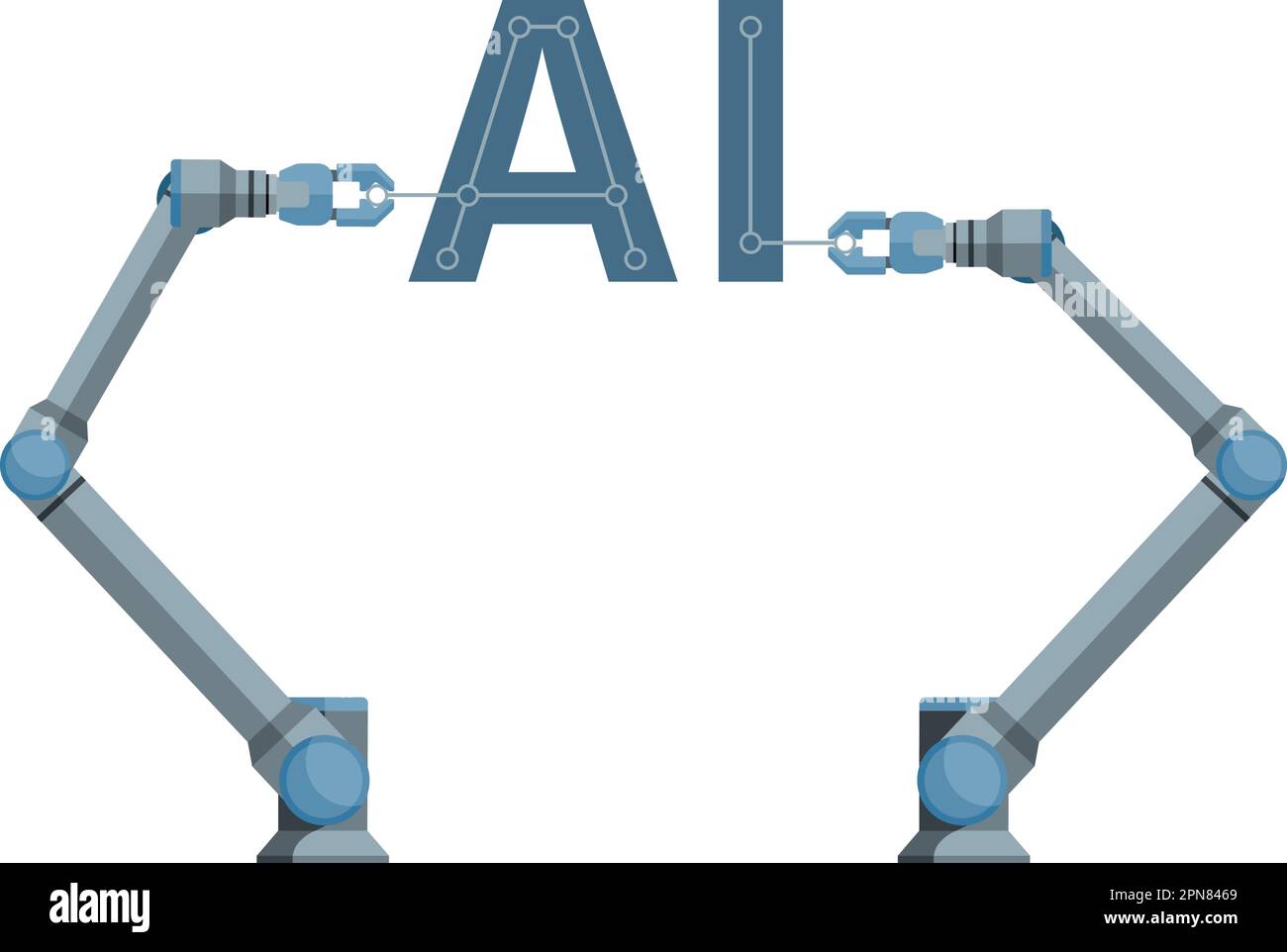 Roboter bauen das KI-Symbol für künstliche Intelligenz zusammen. Vektordarstellung Stock Vektor