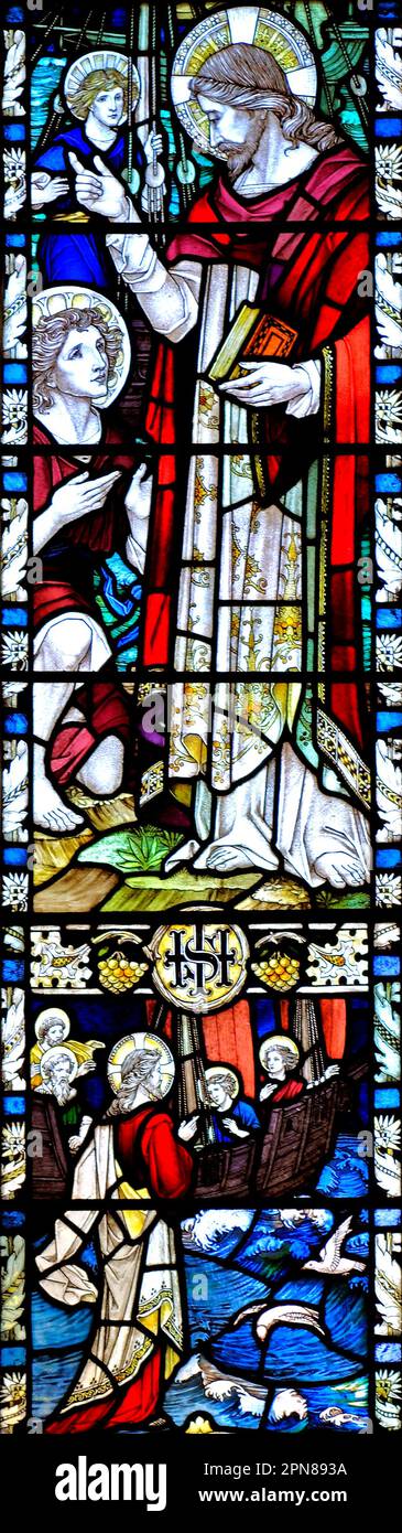 Cley am Meer, Norfolk. Jesus und Fischer, Buntglasfenster von A.A.Orr, 1923 Stockfoto