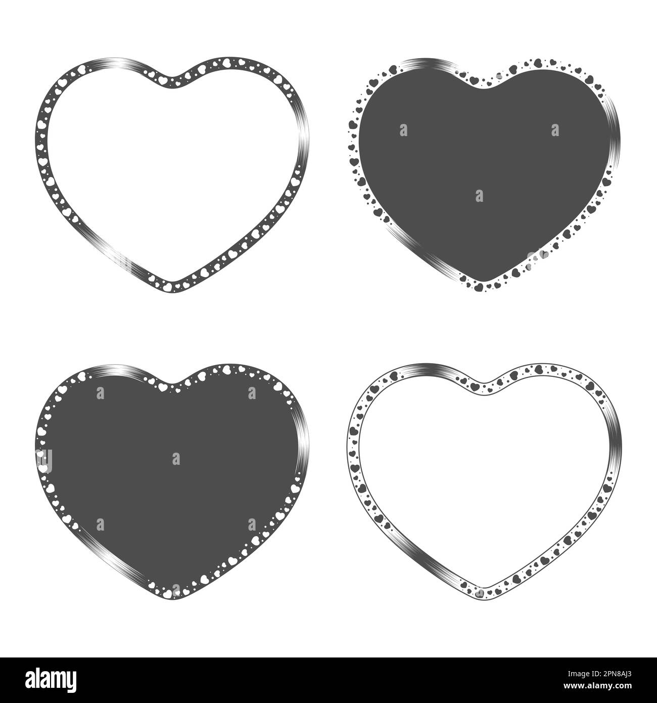 Set mit schwarz-weißen Illustrationen mit Herzzeichen. Isolierte Vektorobjekte auf weißem Hintergrund. Stock Vektor