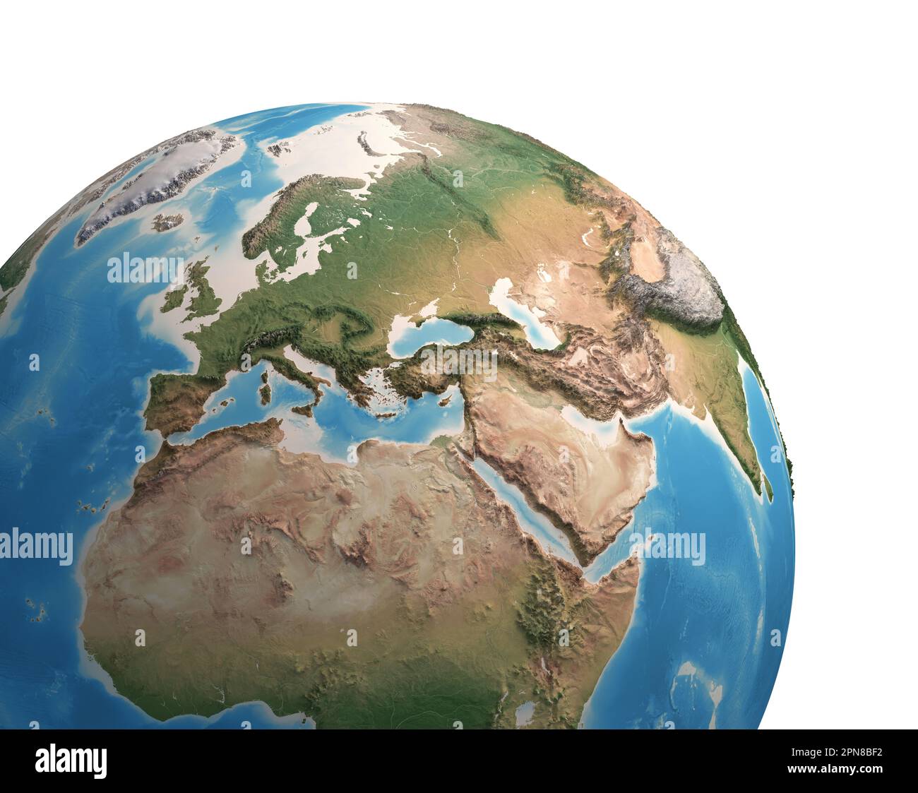 Hochauflösende Satellitenansicht des Planeten Erde mit Fokus auf Europa, Eurasien, Nahost, Nordafrika - Elemente dieses Bildes, bereitgestellt von der NASA Stockfoto