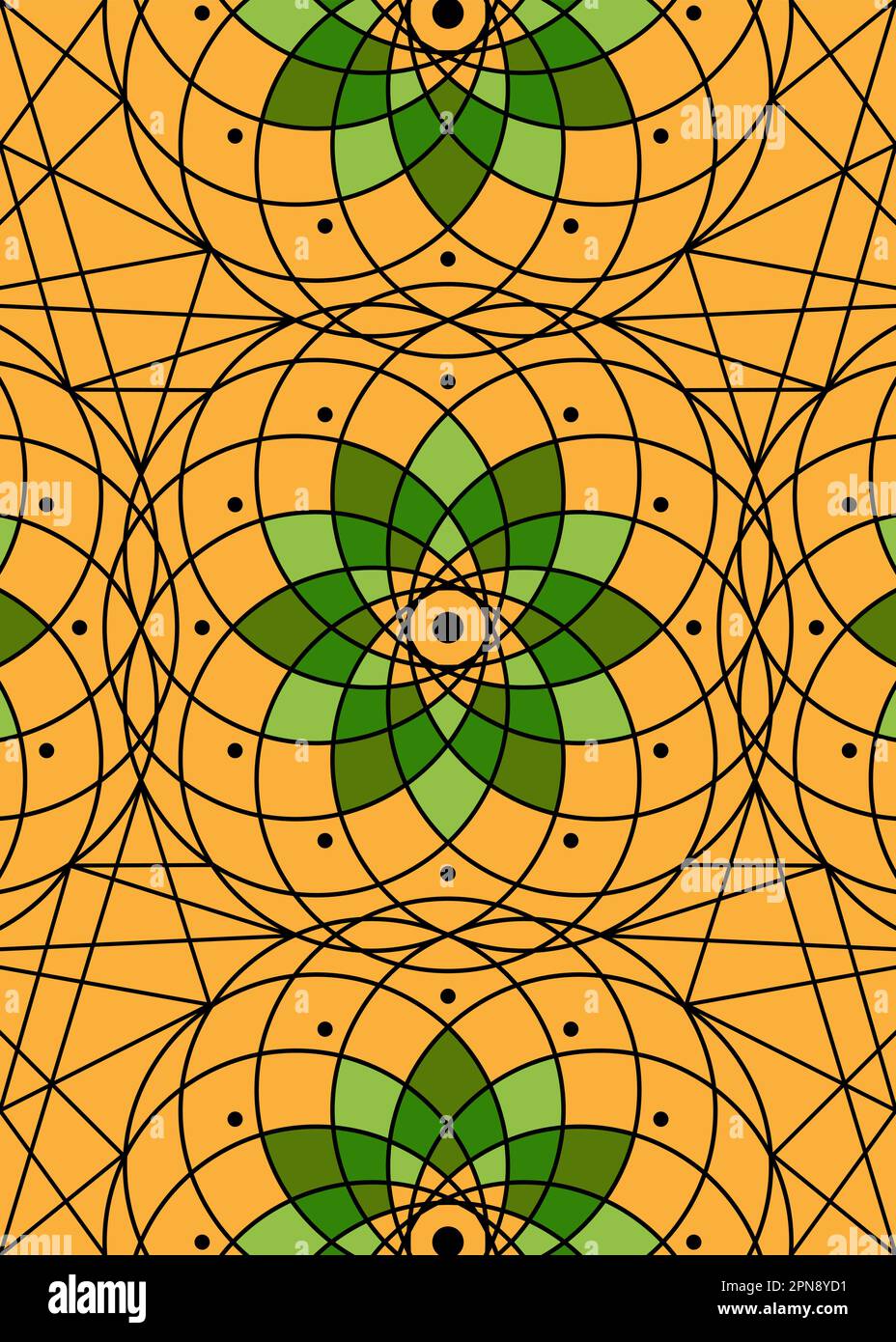 Seed of Life Symbol - Vorlage für Heilige Geometrie. Geometrische mystische Mandala des alchemischen esoterischen Lebensblütenmusters. Vektortextur göttlicher Lotus, orange Stock Vektor