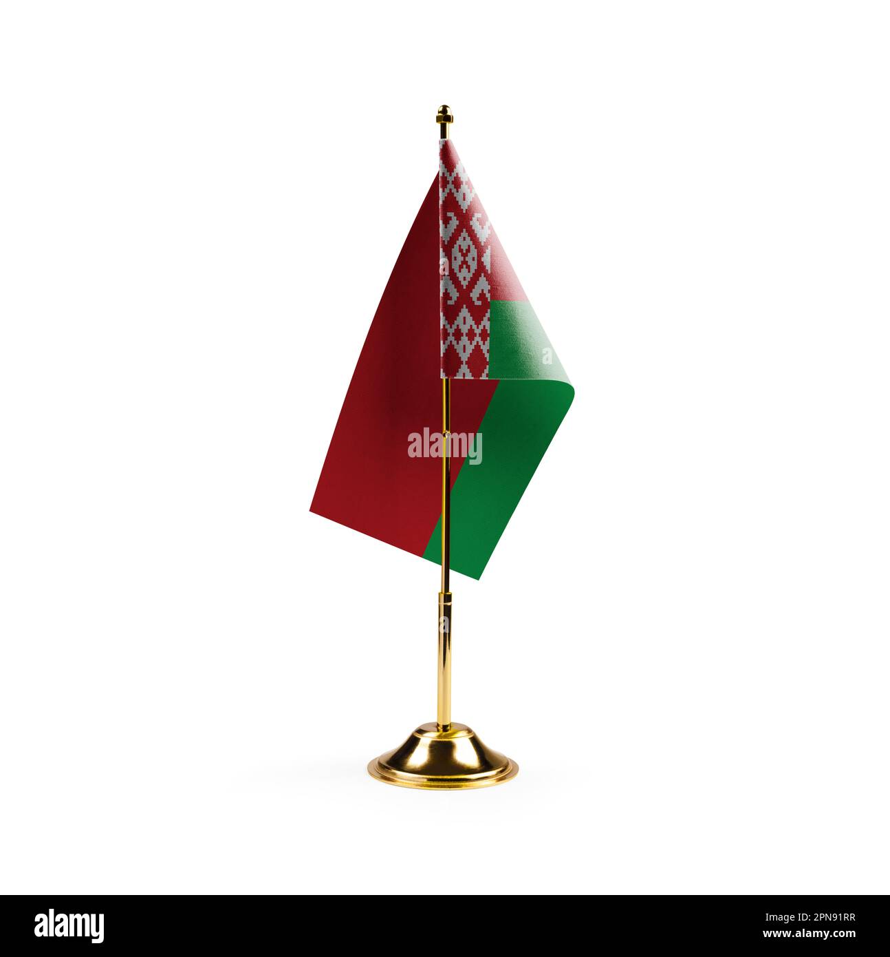 Kleine Staatsflagge von Belarus auf weißem Hintergrund. Stockfoto