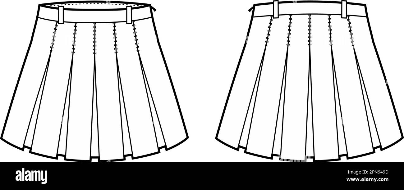 Plisseedetail-Minirock für Damen. Mode-CAD. Stock Vektor