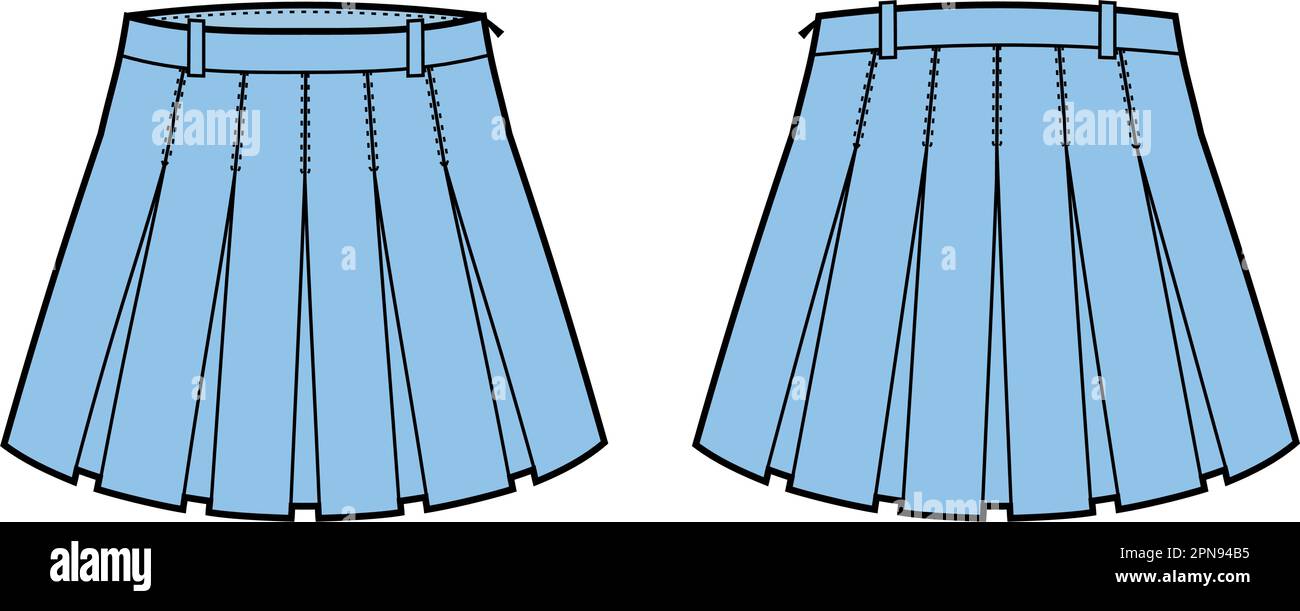 Plisseedetail-Minirock für Damen. Mode-CAD. Stock Vektor