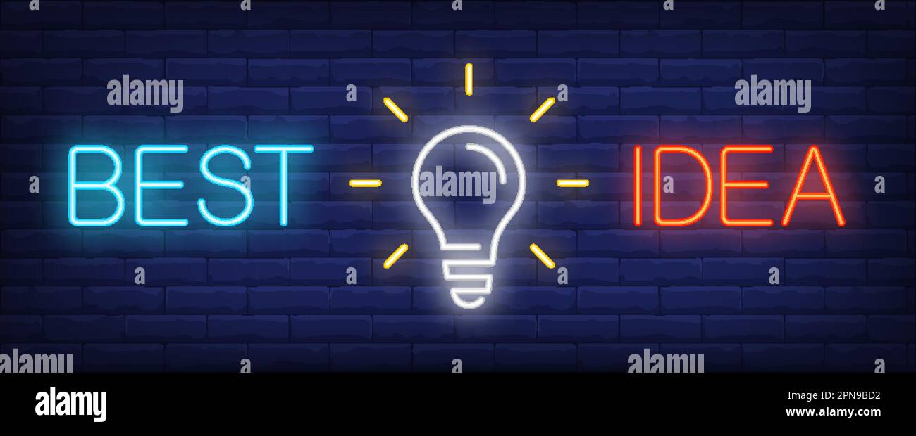 Beste Idee Neontext mit Glühbirne Stock Vektor