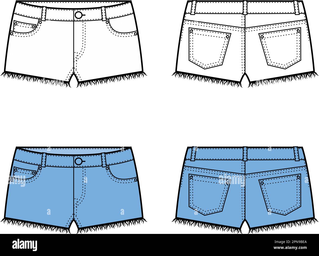 jeansshorts für Damen. Mode-CAD. Stock Vektor