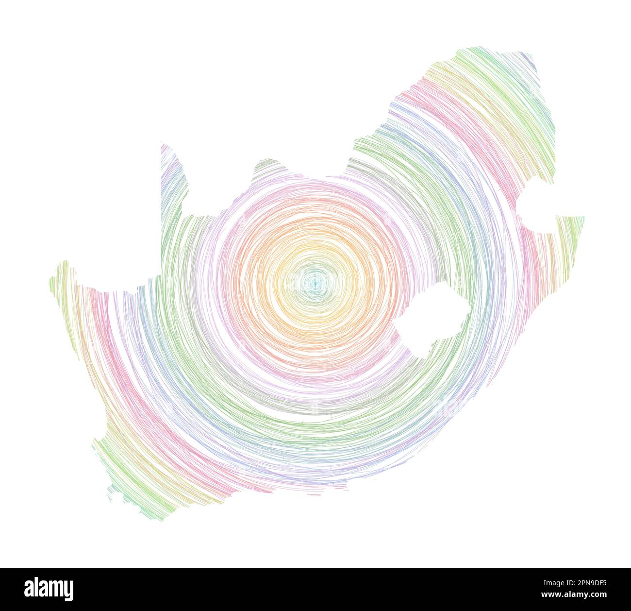 Südafrika-Karte mit konzentrischen Kreisen. Skizzieren Sie Kreise in Form des Landes. Vektorabbildung. Stock Vektor