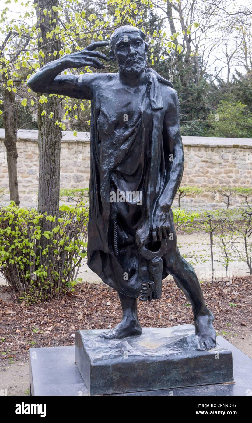 Monumentale Bronzestatue von Jacques de Wissant, Burghers of Calais, Rodin Museum, Paris, Frankreich Stockfoto