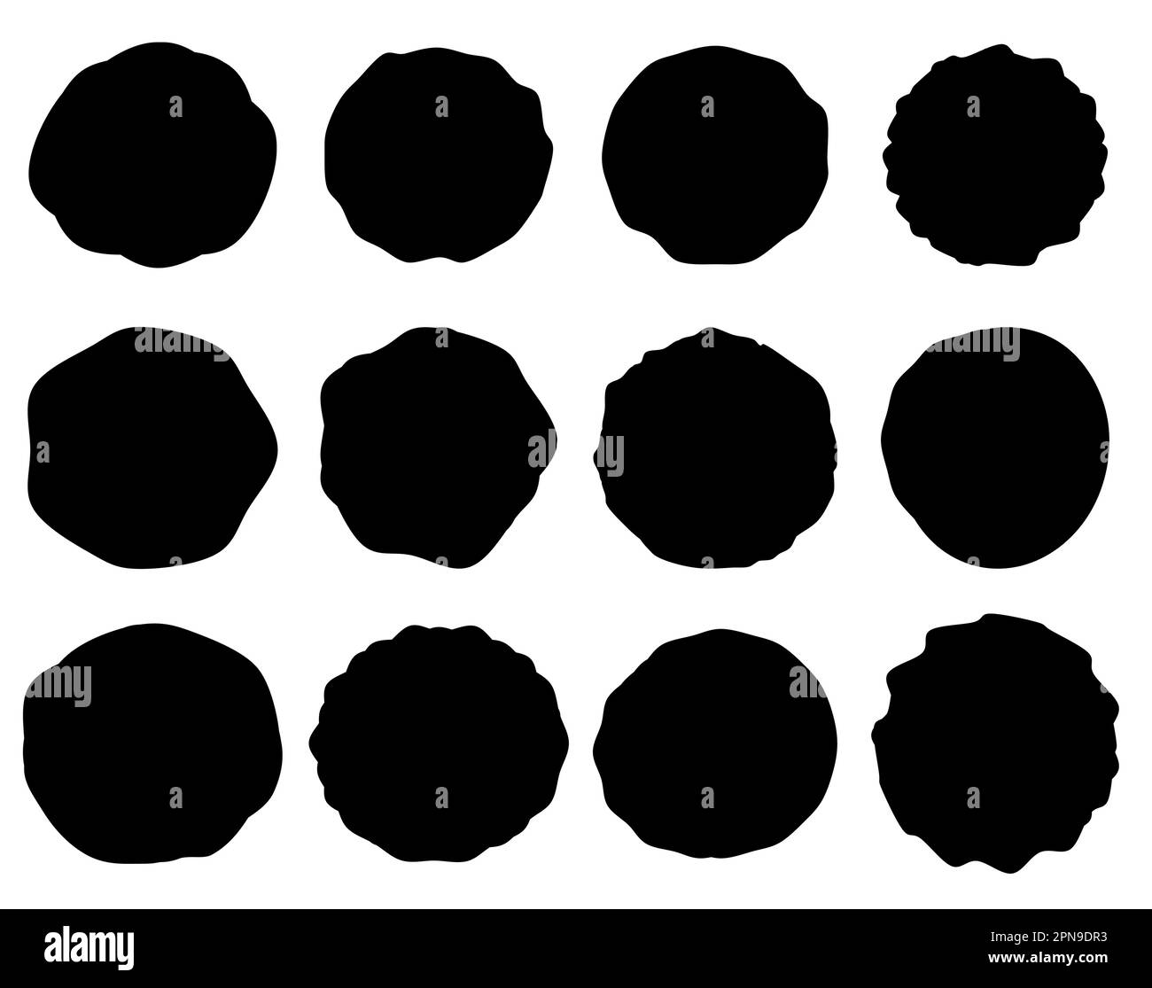Set aus Dutzenden Klumpen mit rauen Kanten. Sammlung abstrakter Vektorflecken für Ihr Design. Verschiedene Tropfen in modernem Stil. Stock Vektor