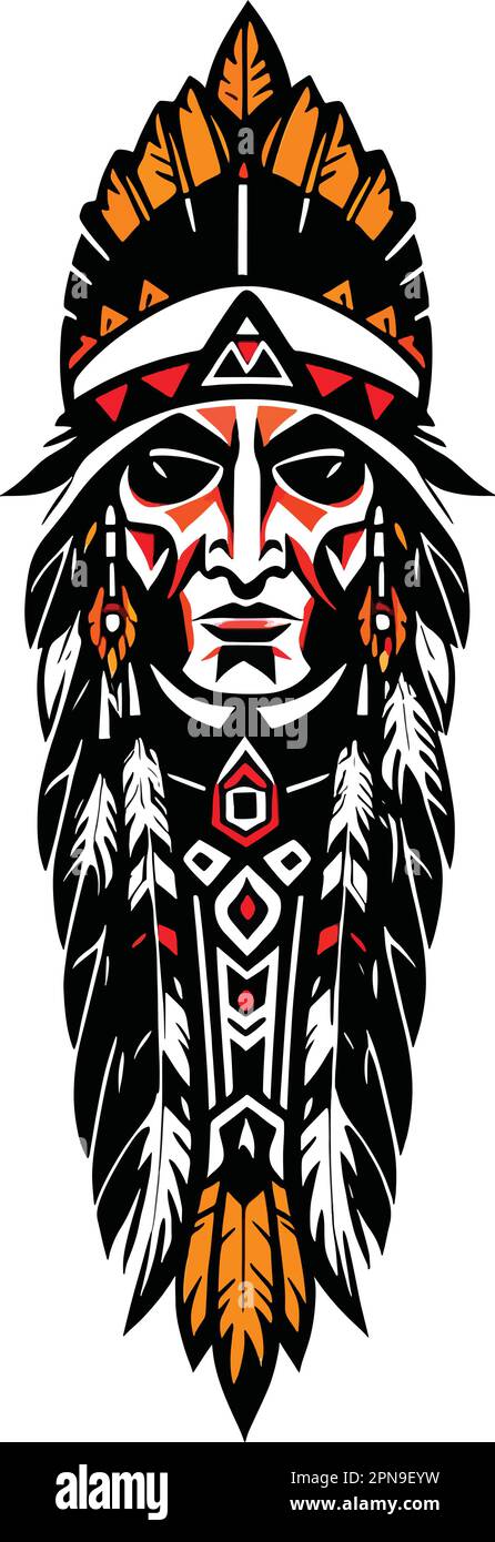 Vollfarbvektor Des Indianischen Kopfes Stock Vektor