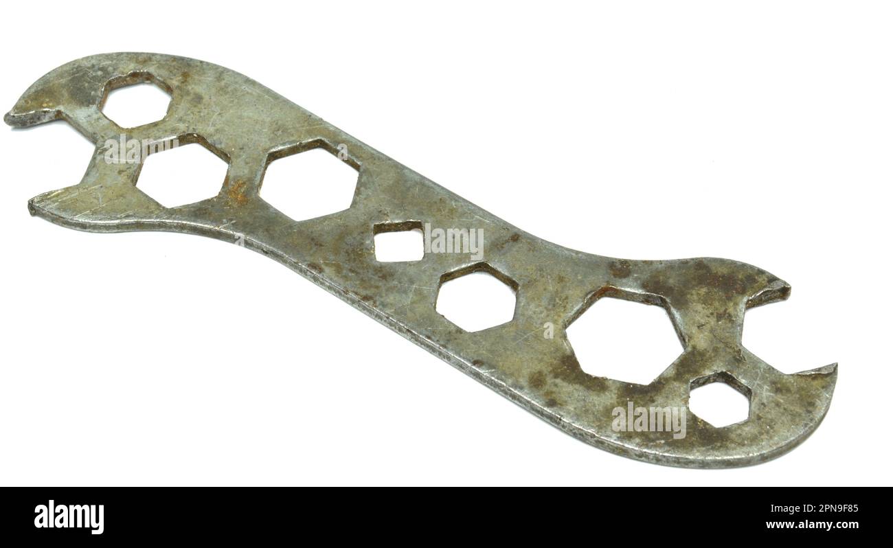 Funktionsschlüssel für Fahrrad auf weißem Hintergrund Stockfoto