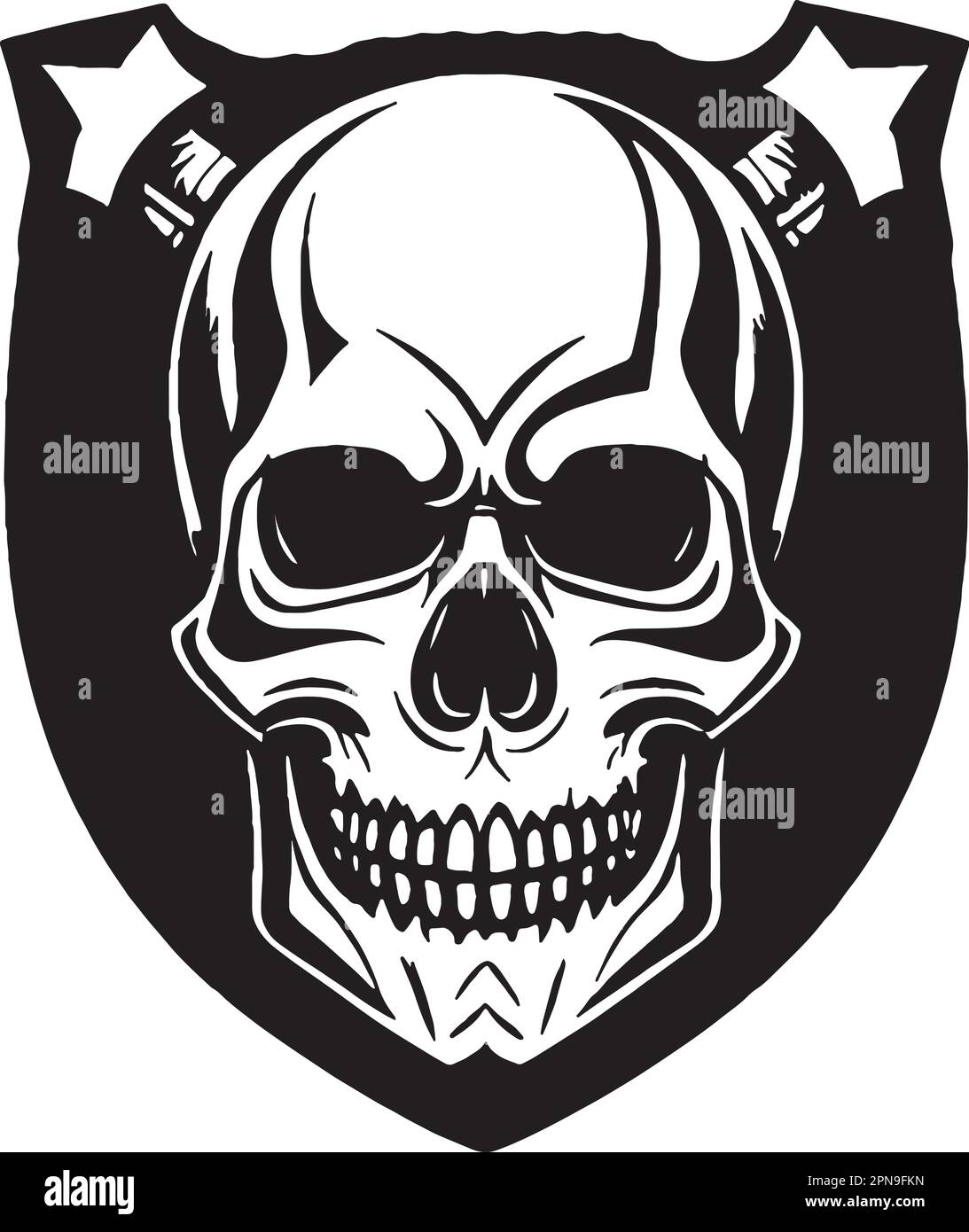 Moderner Skull Shield Emblem Smile Tattoo Vector Stock Vektor
