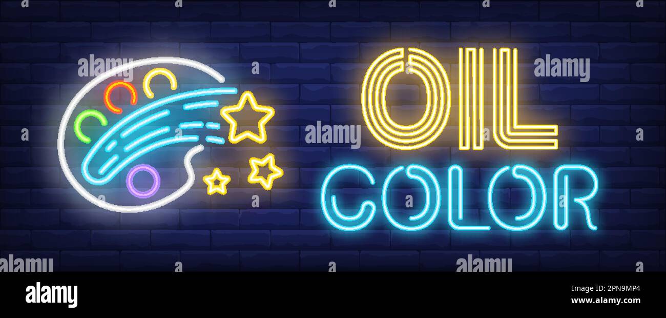 Neontext in Ölfarbe mit Farbpalette und Sternen Stock Vektor