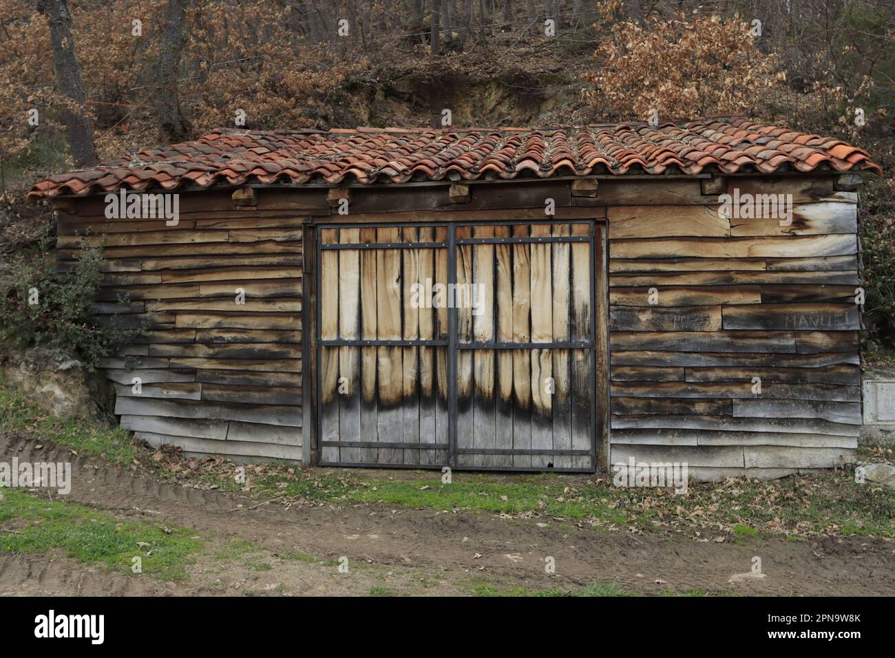 Cabaña de madera en el valle de Liébana Stockfoto