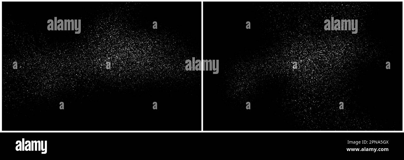 Staubpartikel wirken Vektorspritzer auf schwarze Hintergrundtextur. Staub Overlay Rauschen Schmutz Hintergrund. Stock Vektor