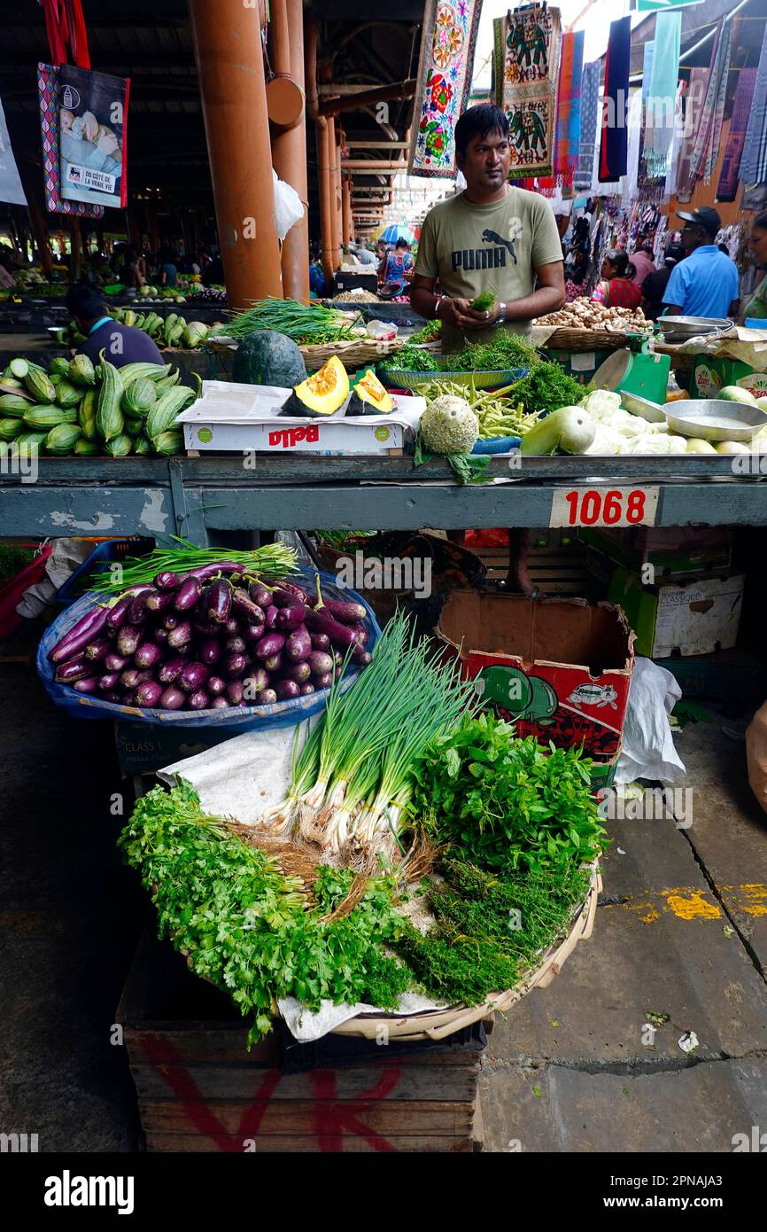 Großer Bauernmarkt in der Stadt Centre de Flacq, Mauritius Stockfoto