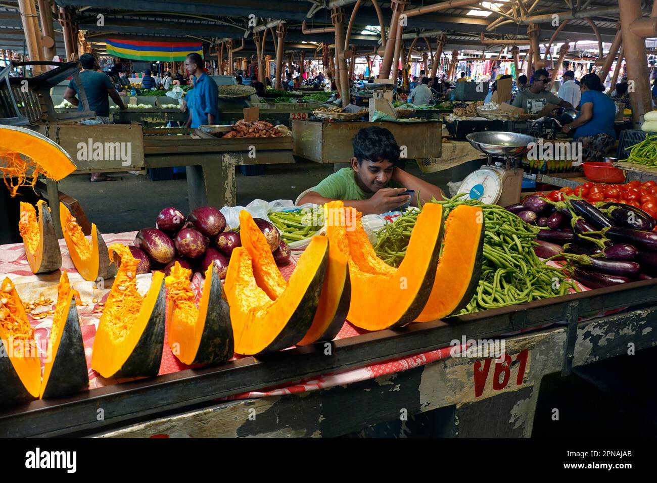 Großer Bauernmarkt in der Stadt Centre de Flacq, Mauritius Stockfoto