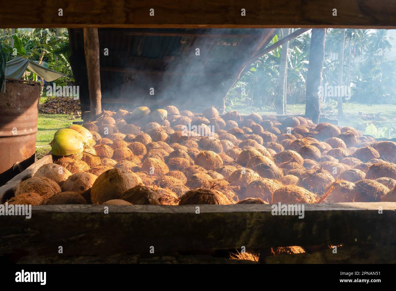 Kopra-Produktion auf Mindoro Island, Philippinen Stockfoto