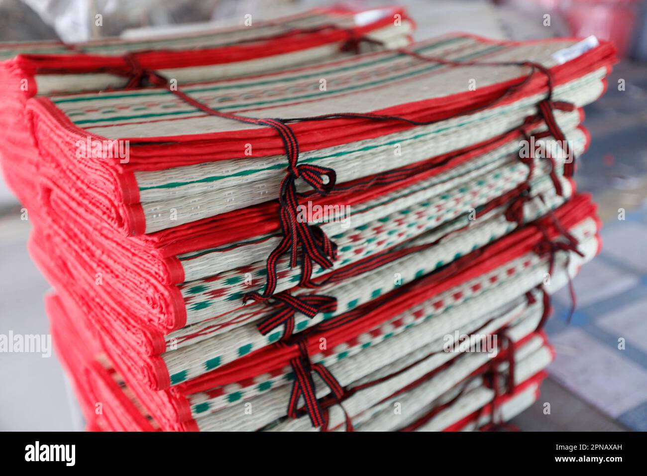 Traditionelle Bambus- und Hanfmattenfabrik. Tan Chau. Vietnam. Stockfoto