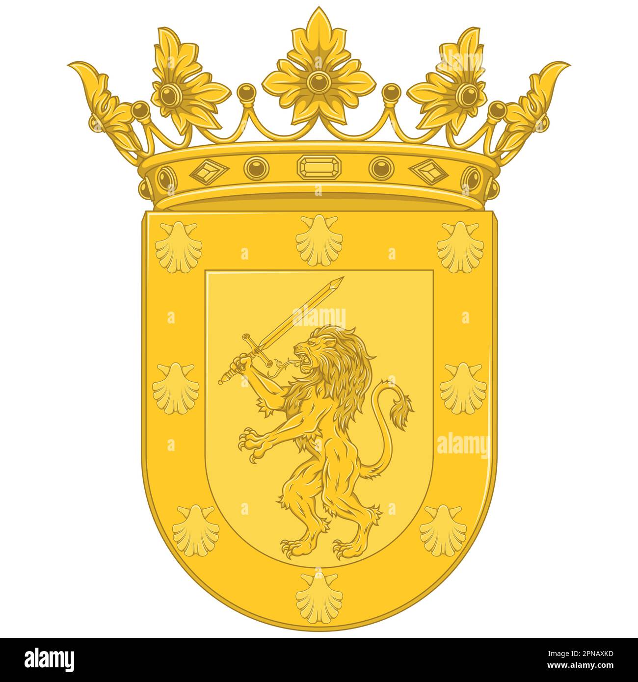 Vektordesign des Wappen der Hauptstadt Santiago Chile. Schild von Santiago Chile mit einem wilden Löwen, der ein Schwert hält Stock Vektor