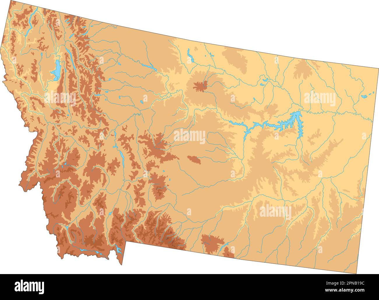 Sehr detaillierte physische Karte von Montana. Stock Vektor