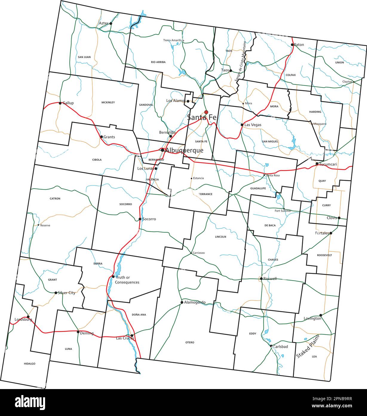 Straßenkarte und Highway-Karte von New Mexico. Vektordarstellung. Stock Vektor