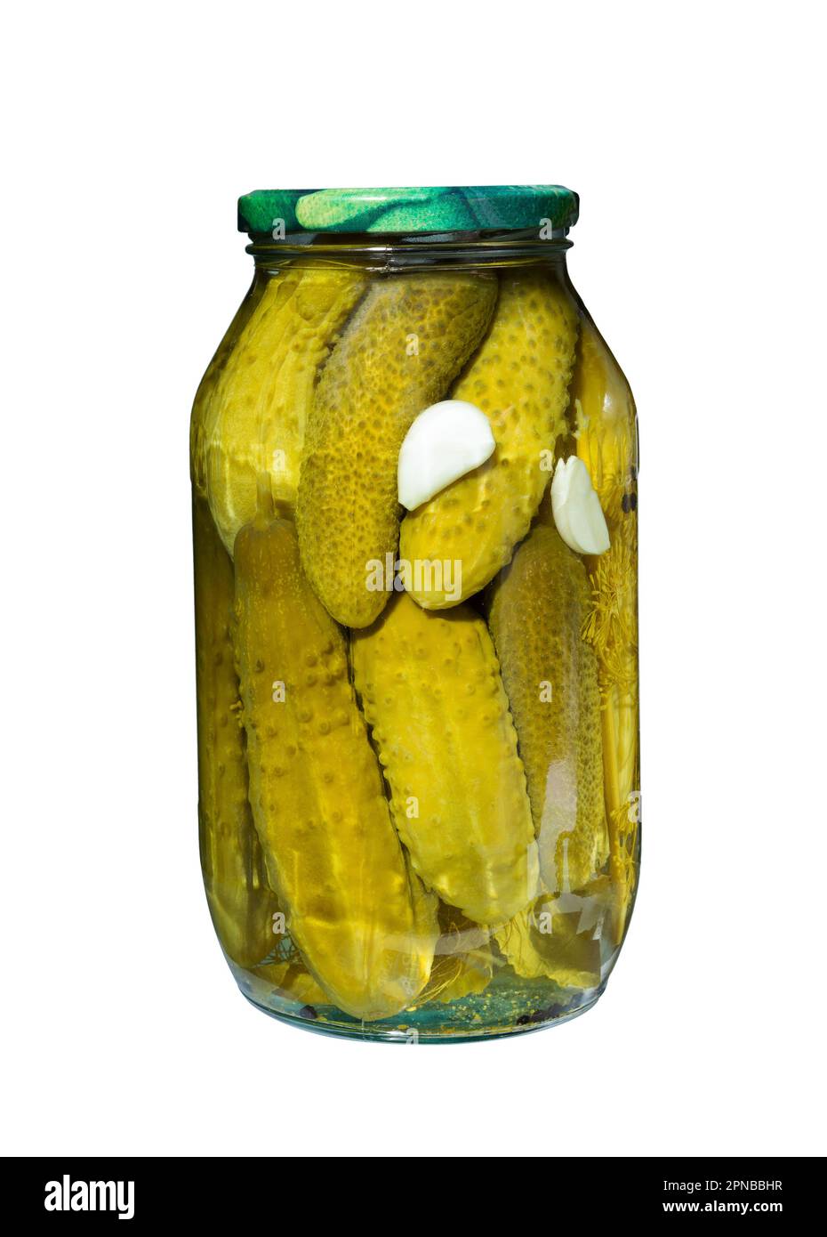 Schlangengurken. Eingelegte, gesalzene Gurken in einer Glasdose. Stockfoto